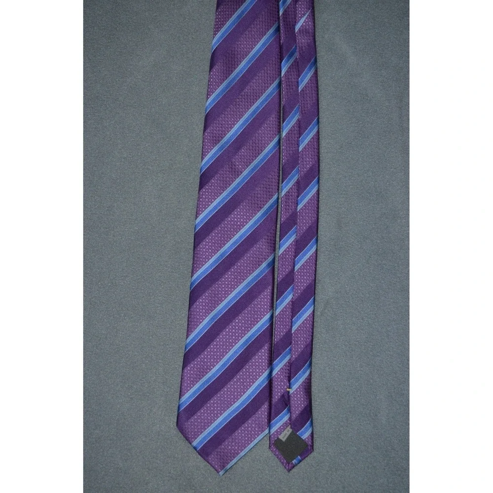 CANALI Purple / Blue Diagnol Striped Thick Woven Silk Tie Made in Italy - Picture 2 of 6
